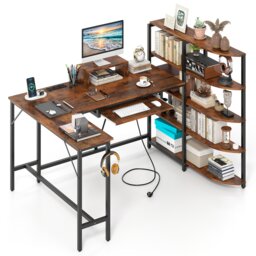 COSTWAY L Shaped Desk with Corner Computer Desk Brown