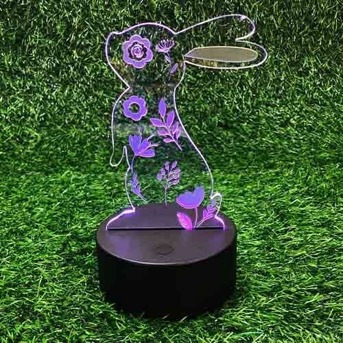 Easter Floral Bunny Clear Acrylic Sign with LED Light Base