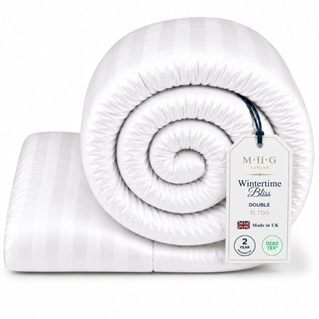 MHG Living Heavy 15 Tog Winter Duvet – Extra Warm Hollowfibre Quilt for Cold Nights White Double