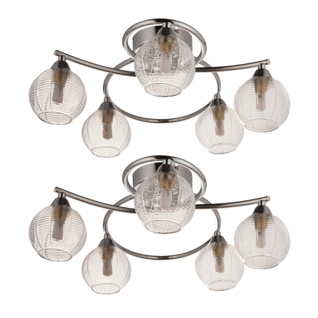 Set of 2 Tatton - Chrome with Ribbed Glass 5 Light Flush Ceiling Light