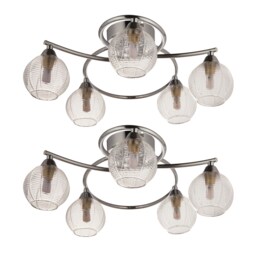 Set of 2 Tatton - Chrome with Ribbed Glass 5 Light Flush Ceiling Light