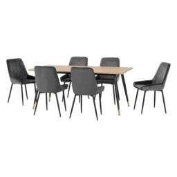Hamilton & Avery Large Indoor Dining Set - Medium Oak Effect - Grey Velvet
