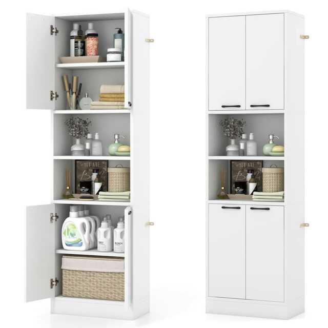 COSTWAY Kitchen Pantry Cabinet 190cm Cupboard White White 1