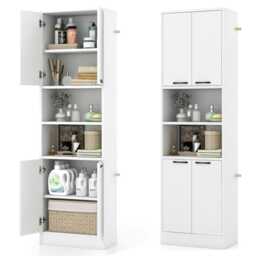 COSTWAY Kitchen Pantry Cabinet 190cm Cupboard White White 1