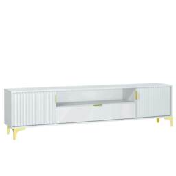TV Unit 200cm White with Fluted Doors, Gold Details and Drawer White One Size 1