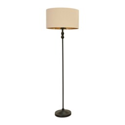 ValueLights Maggie Black Candlestick Floor Lamp Beige Gold Shade Cream