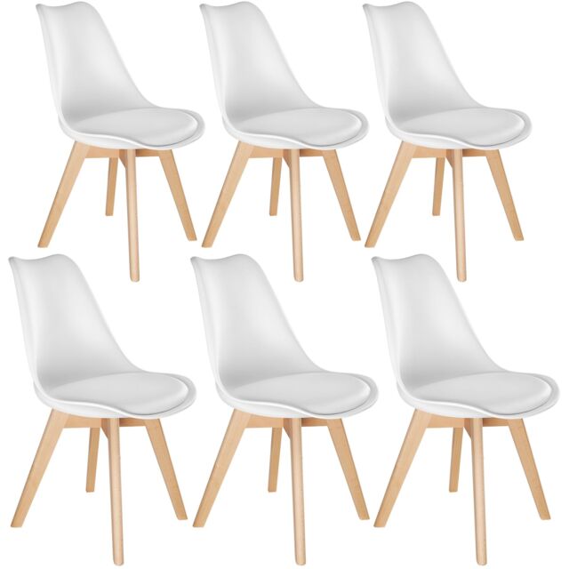 Dining Chair Frederikke with Padded Seat, Ergonomic Shape, and Wooden Legs White white One Size 6