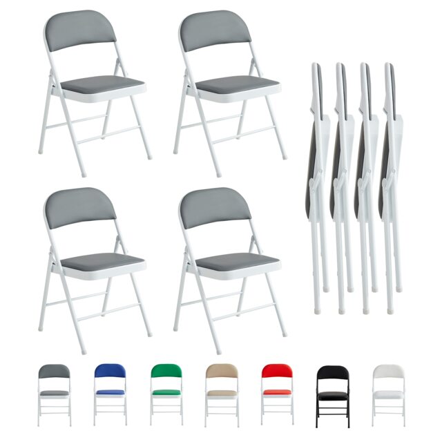 Set of 4 Folding Dining Chairs Metal Frame Padded Seats
