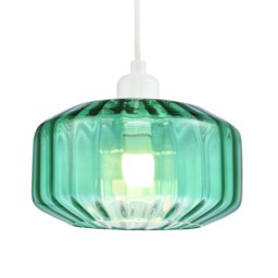 Modern Emerald Green Ribbed Glass Non Electric Pendant Shade with Flat Style Green Emerald Green 1