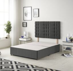 Astoria Divan Bed Base with 30 Inch Diamonte Button Headboard Tweed Fabric Grey Charcoal Super King