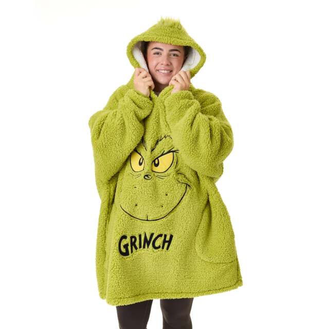 The Grinch Unisex Adult Face Blanket Hoodie Green Green One Size 1