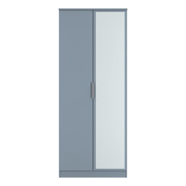 Dover Double Wardrobe with Mirror Door in Denim Blue (Ready Assembled) Blue Denim Blue