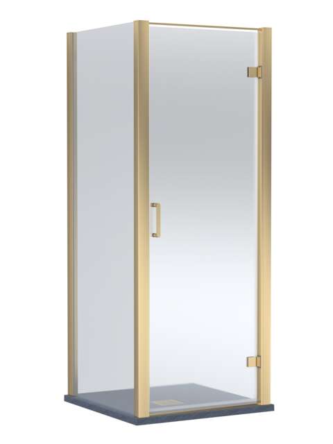 Balterley Hinged Shower Door with Glass, Side Panel & Slimline Shower Tray Copper Brushed Brass