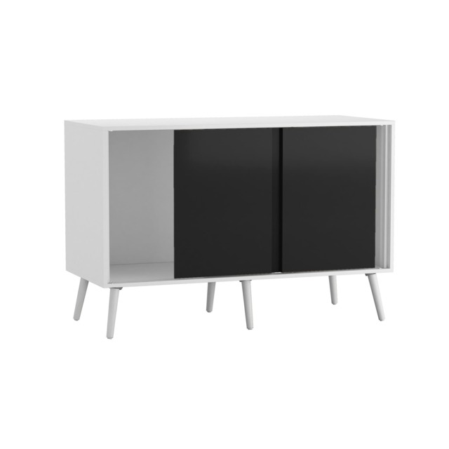 URBNLIVING White Carcass 3 Door Sliding Storage Cabinet Multi Black Doors & White Legs 1