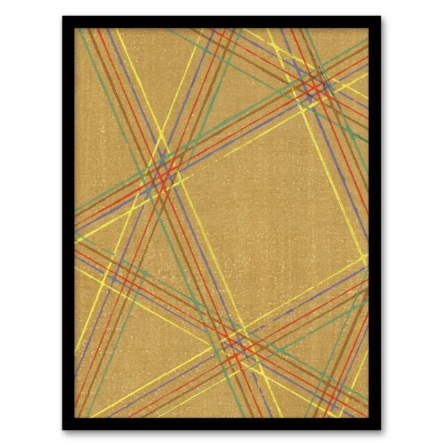 "Abstract Geometric Plaid Pattern Japanese Framed Wall Art Print Korin 12x16"""