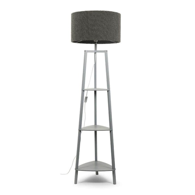 ValueLights Hiru Grey 3 Tier Shelf Floor Lamp Large Charcoal Shade and Bulb