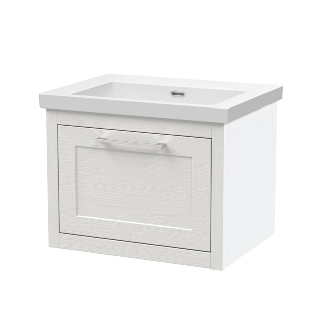 Balterley Traditional Bathroom Wall Hung 1 Drawer Vanity Unit and 0 Tap Hole Modern Fireclay Basin White Nimbus White
