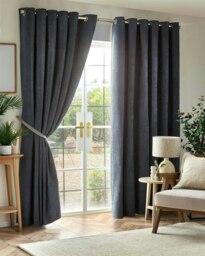 Chenille Blackout Ring Top Eyelet Curtains - 229cm x 183cm - Charcoal