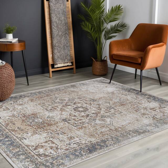 LIVABLISS Lillian-Washable Traditional Vintage Boho Rug 120 x 170 cm Brown Blue