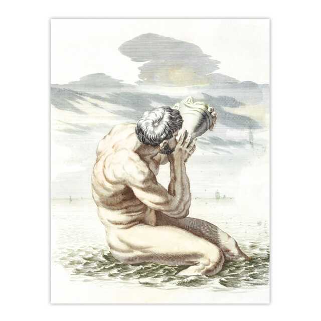 Triton Blows On The Conch Shell Johan Teyler Huge Wall Art Print 18X24 In