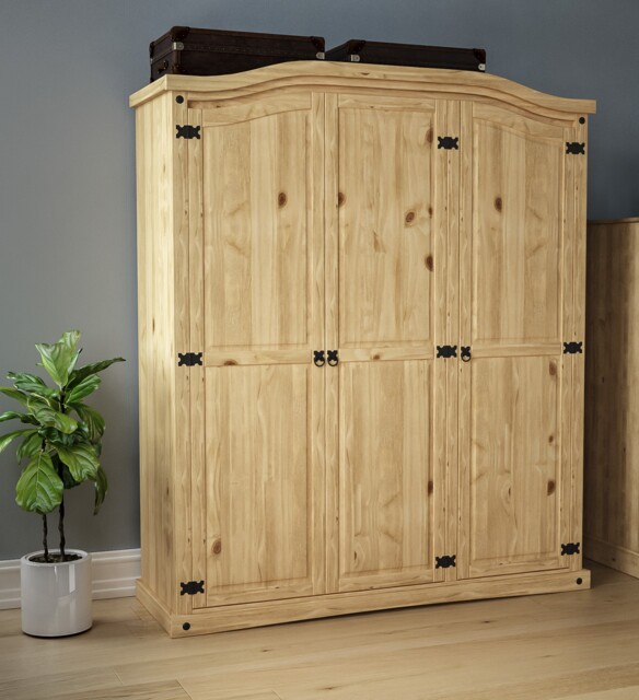 Vida Designs Corona 3 Door Wardrobe With Shelf & Clothes Rail, Solid Pine Wood