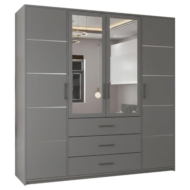 Bold 4-Door Mirrored Wardrobe Available in White, Grey & Artisan Colour & Size 200cm Grey 1