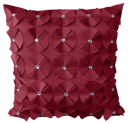 3D Petal Detail With Gem Stud Detail Cushion - 43cm x 43cm Red Burgandy