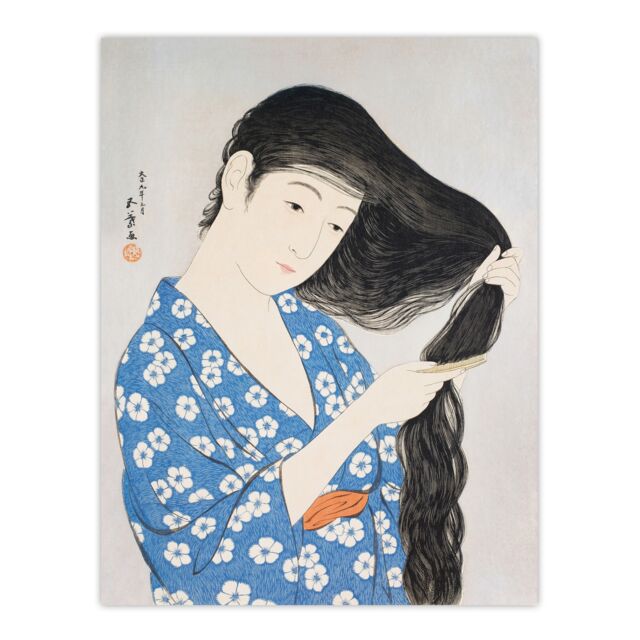 "Woman Combing Her Hair Vintage Japan Wall Art Print Hashiguchi 18x24"""