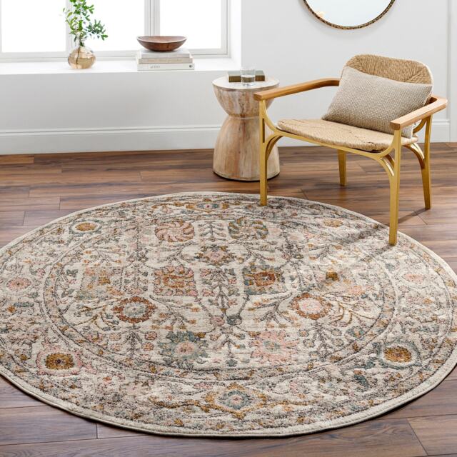 LIVABLISS Ankara-Vintage Traditional Boho Round Rug Ø200 cm Pink Grey