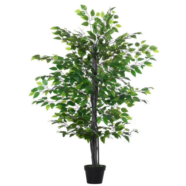 Outsunny 145cm Artificial Banyan Plant FauDecorative Tree w Cement Pot Vibrant Greenery Shrubbery Indoor Accessory