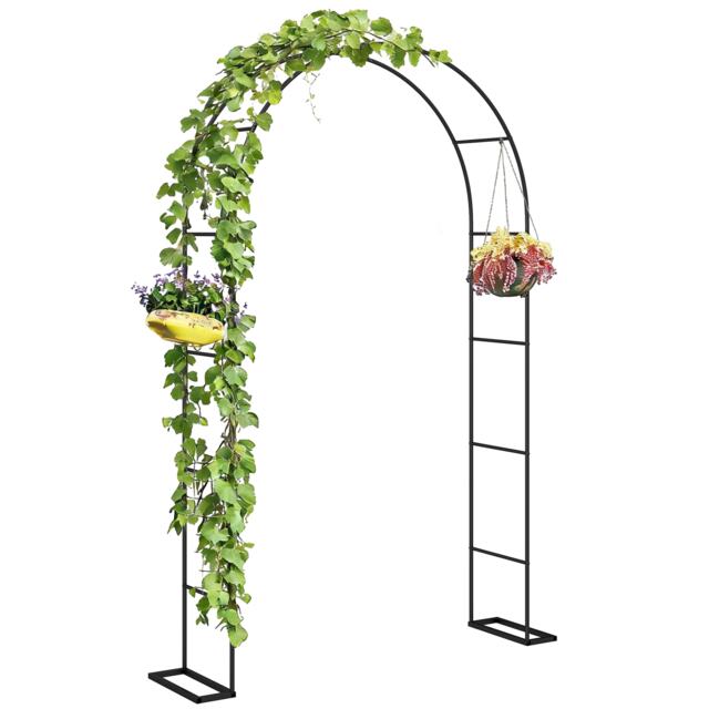 Outsunny Garden Arch, 2.4 m High x 1.5 m Wide Metal Outdoor Wedding Arch Black Black 145 x 39 x 237 cm
