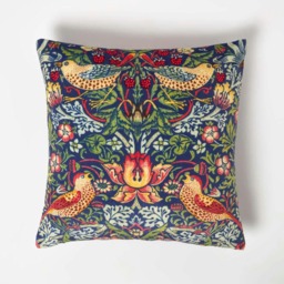 Homescapes Navy William Morris Strawberry Thief Velvet Cushion - 45 x 45 cm Blue Navy 1