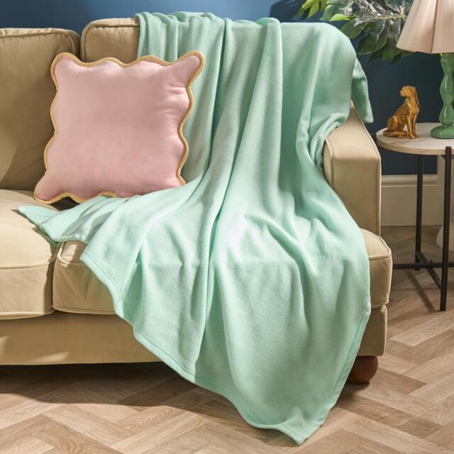 OHS Soft Plush Polar Fleece Plain Throw Green Mint - 200CMx240CM