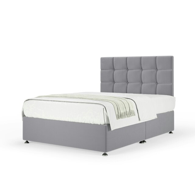 Neptune Spring Silver Plush Velvet Divan Set And Pearl Headboard Double