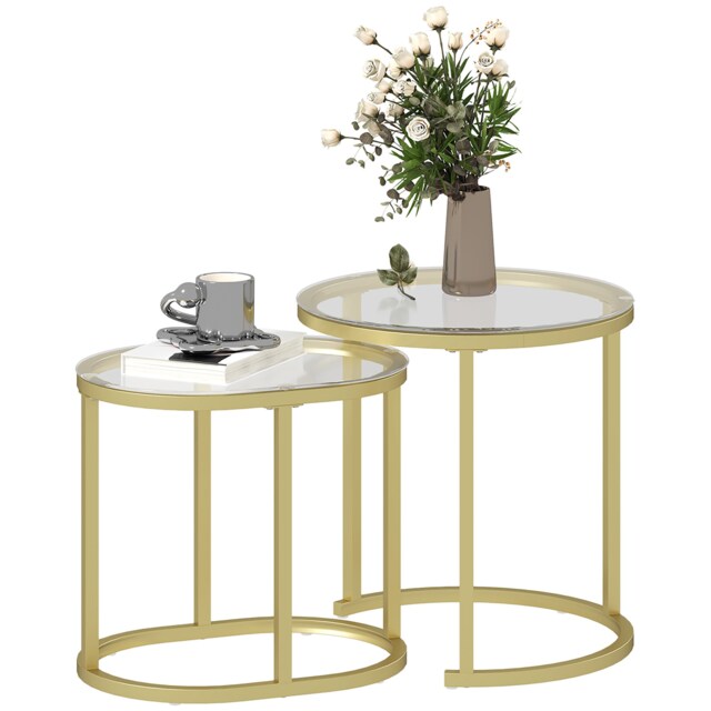 HOMCOM Modern Coffee Table Set of 2, Nest of Tables with Steel Frame and Tempered Glass Tabletop, Side Tables for Living Room Bedroom, Clear Clear