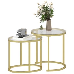 HOMCOM Modern Coffee Table Set of 2, Nest of Tables with Steel Frame and Tempered Glass Tabletop, Side Tables for Living Room Bedroom, Clear Clear