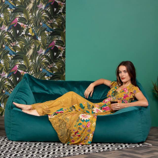 Cecilia Bean Bag Sofa Teal Green Giant Velvet Bean Bag Chair Green Teal Green XL 1