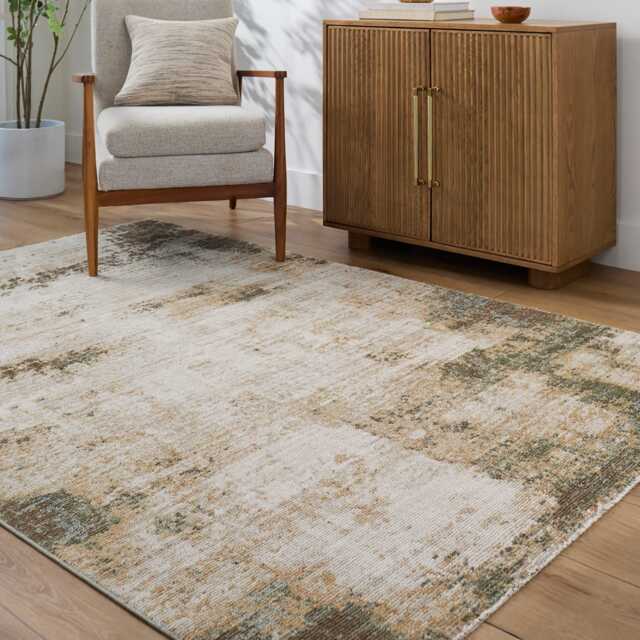 LIVABLISS Galey Alix Myrtle Avenue-Abstract Modern Marble Fringe Rug 200 x 275 cm Cream Brown Green Blue
