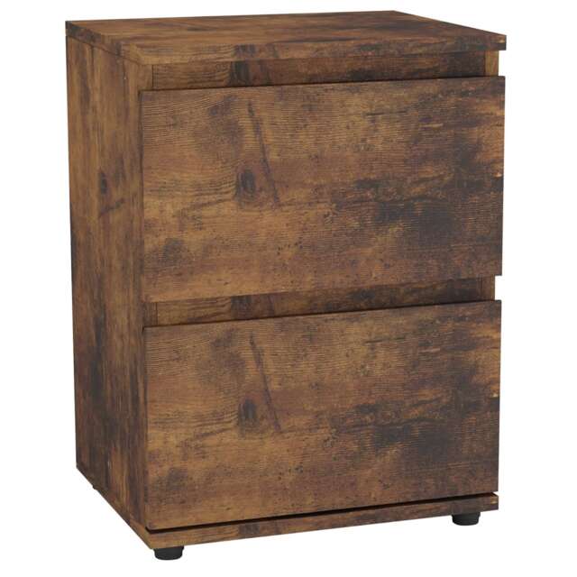 URBNLIVING 2 Drawer Bedside Cabinet Handle Free Nightstand Multi Rustic Brown Carcass + Rustic Brown Drawers 1