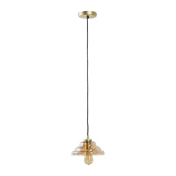 ValueLights Aurelian Antique Brass Pendant Ceiling Light Amber Glass Shade