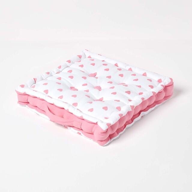 Homescapes Cotton Pink Hearts Floor Cushion - 50 x 50 cm Pink 50 x 50 cm