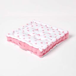 Homescapes Cotton Pink Hearts Floor Cushion - 50 x 50 cm Pink 50 x 50 cm