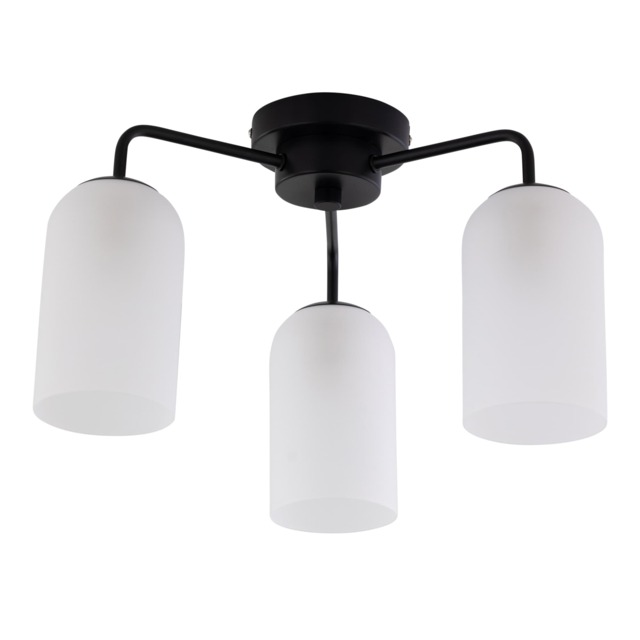 Victoria - Black Semi Flush Ceiling Light with Frosted Glass Shade Black White 1