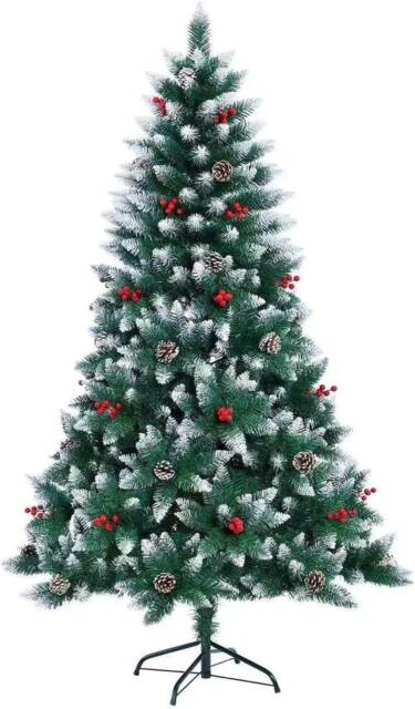 5Ft Balmoral Fir Christmas Tree with 480 Tips - Flocked Tips, Berries and Pine Cones Decoration Multi