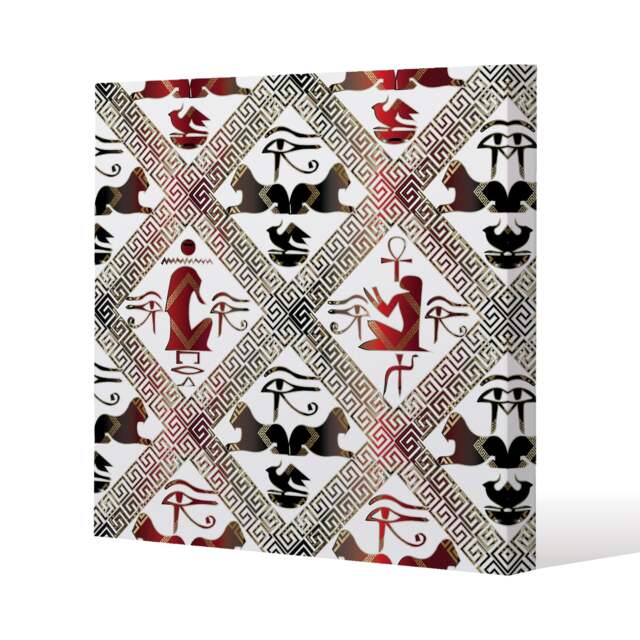 Egyptian Hieroglyphs in Red & Black (Canvas Print) / 46 x 46 x 4cm Multi