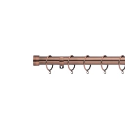 Lister Cartwright 28mm Antique Copper Fixed Metal Curtain Pole Set Rings with Stopper Finial Easy fit (120 cm)