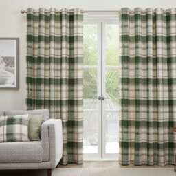 Fusion Balmoral Check Eyelet Curtains Bottle Green