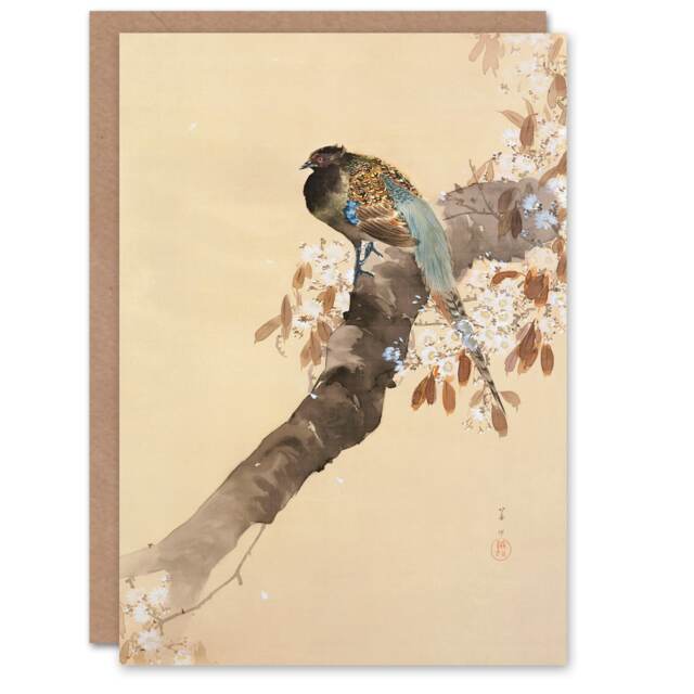 Ohara Koson Japanese Art Card Pheasant On Cherry Blossom Branch