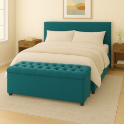 90cm Chesterfield Plush Velvet Emerald Green Upholstered Storage Ottoman Bench - Deep Tufted Lid & Wooden Leg