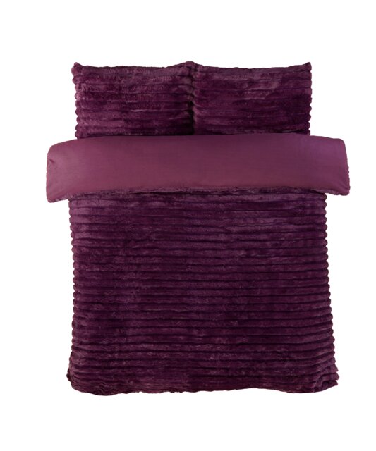 Chunky Ribbed Fur Polyester Duvet Cover Set with Pillowcase Purple Plum Single 1